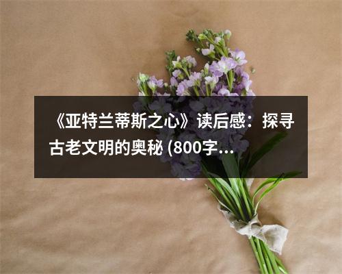 《亞特蘭蒂斯之心》讀后感：探尋古老文明的奧秘 (800字)