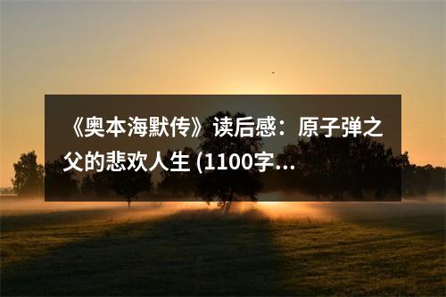 《奧本海默傳》讀后感：原子彈之父的悲歡人生 (1100字)
