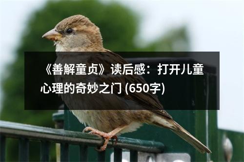 《善解童貞》讀后感：打開(kāi)兒童心理的奇妙之門 (650字)