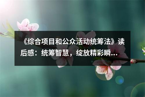 《綜合項(xiàng)目和公眾活動(dòng)統(tǒng)籌法》讀后感：統(tǒng)籌智慧，綻放精彩瞬間 (700字)